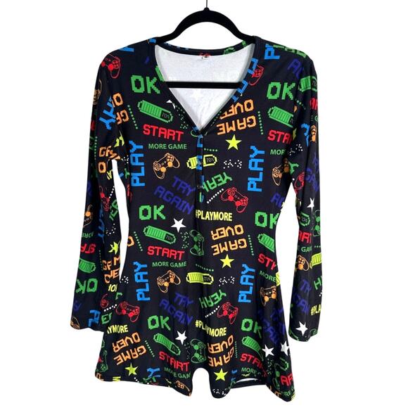 Super Sexy GAMER Romper Womans M Long Sleeve One Piece Video PS5 Bodycon - Picture 1 of 7